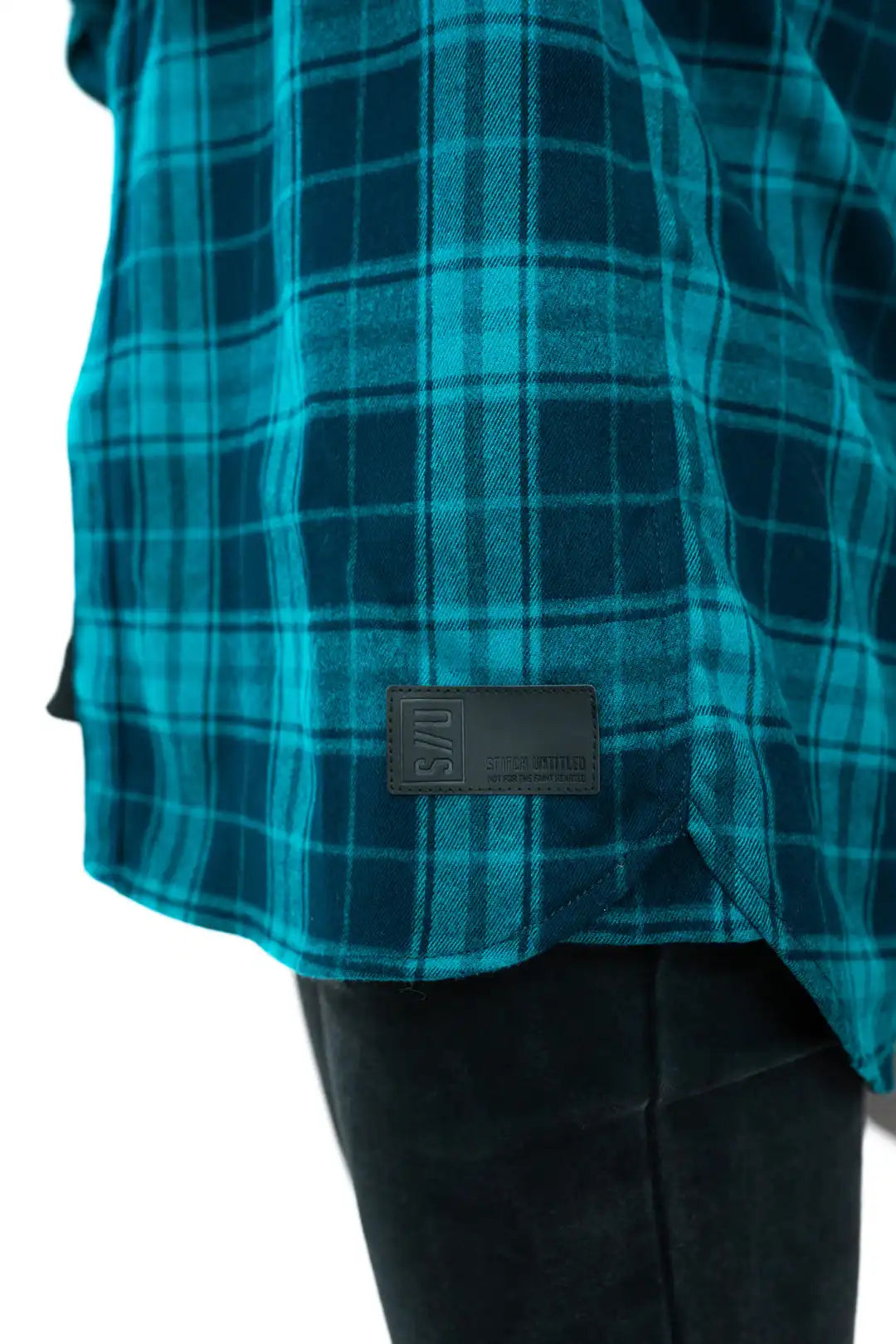 model wearing unisex stitch untitled crossroads flannel shirt